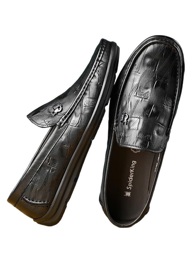 Spider King Men'S Leather Soft Bottom Comfortable Slip-On Casual Simple Leather Shoes Black 40 - Image 1