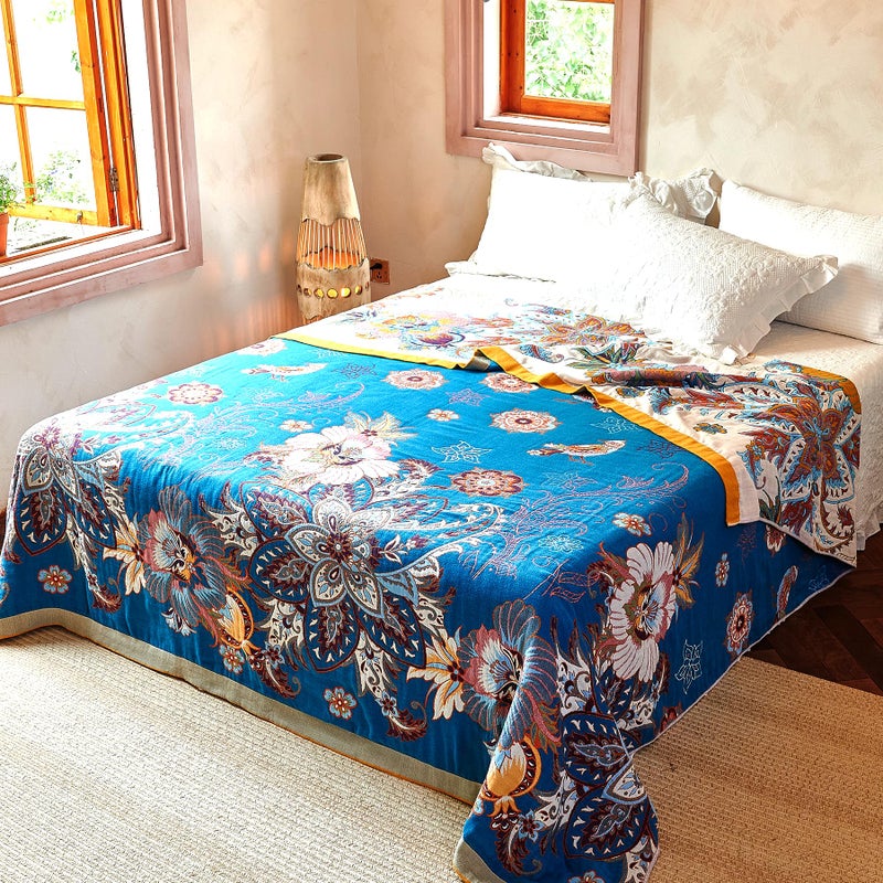VANJOROY Boho Throw Blanket, 100% Organic Cotton Breathable Skin-Friendly Ultra Soft Bed Quilt Throw - All Season Floral Bird Farmhouse DÃ©cor Luxury Blanket for Sofa Couch Chair and Gift. 50" x 60" - Image 4