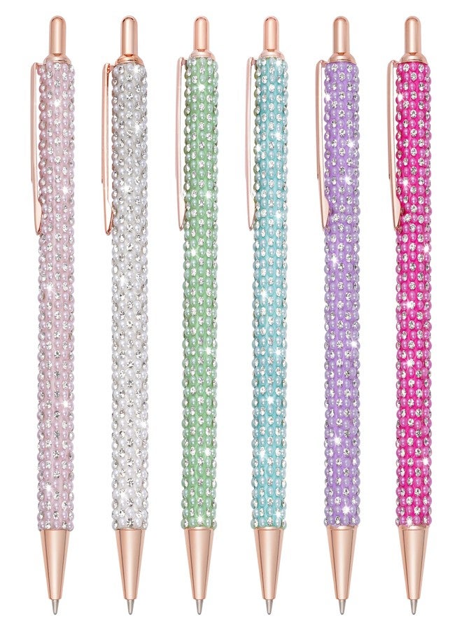 jiebor 6pcs Fancy Pens Glitter Cute Fun Pretty Rhinestones Metal Retractable Ballpoint Pens for Women Teacher Writing Business Office School Gift Supplies - Image 1
