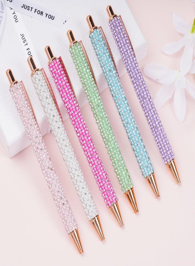 jiebor 6pcs Fancy Pens Glitter Cute Fun Pretty Rhinestones Metal Retractable Ballpoint Pens for Women Teacher Writing Business Office School Gift Supplies - Image 5