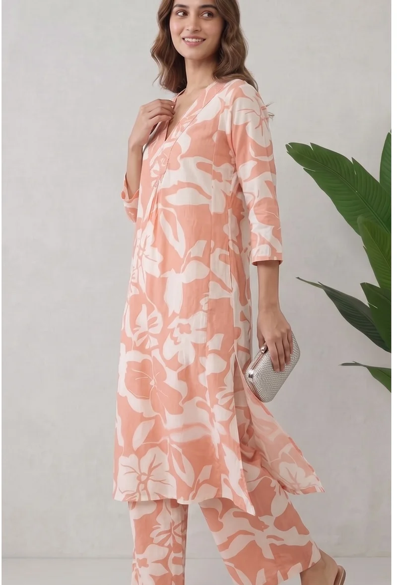 THUGFIT PEACH COTTON DAILY WEAR COORD SET