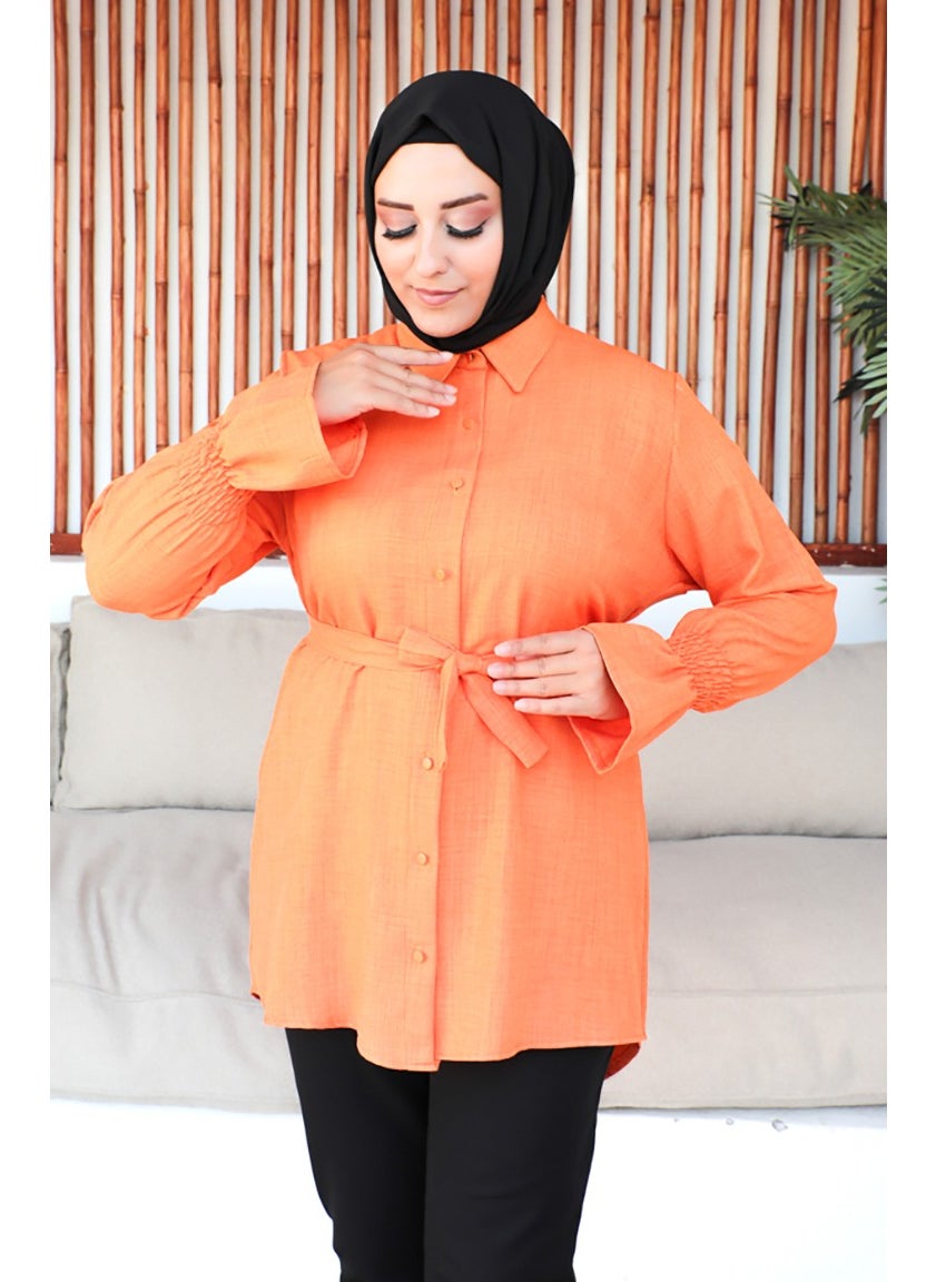 Plus Size Belted Tunic 2033-05 Orange - pzsku/Z3305B4EC7222BB483510Z/45/_/1738801525/9aa1024b-2118-4c1a-be4d-0626d975af11