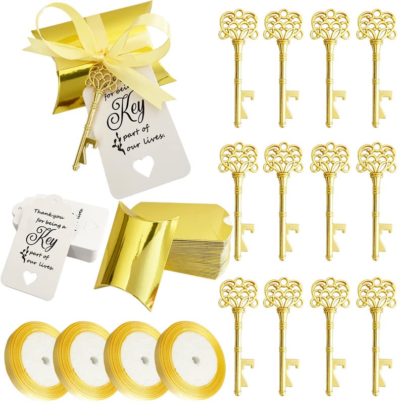 WODEGIFT 100 PCS Skeleton Key Bottle OpenerWedding Favors for GuestsWedding Gifts for Guests with Candy Box Thank You Card and Ribbon Gold - Image 2
