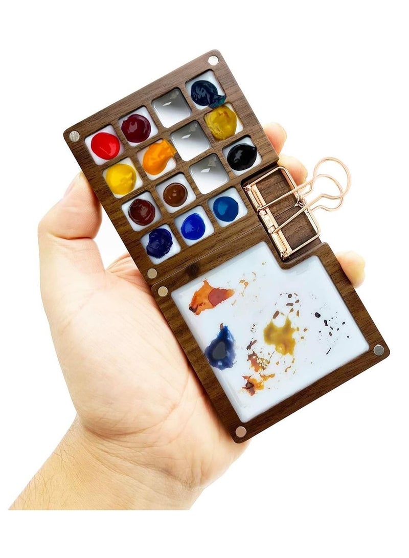Excefore Watercolor Palette, 15 Color Sketchbook Palette, Wooden Watercolor Palette Box, Travel Paint Palette for Drawing, Gift for Painters, Come with a Clip - Image 1