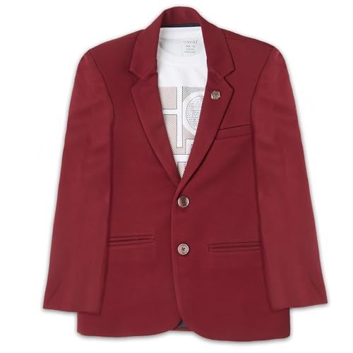 CAVIO Boys Maroon Regular Fit Printed Cotton Blazer and T-Shirt - Image 1