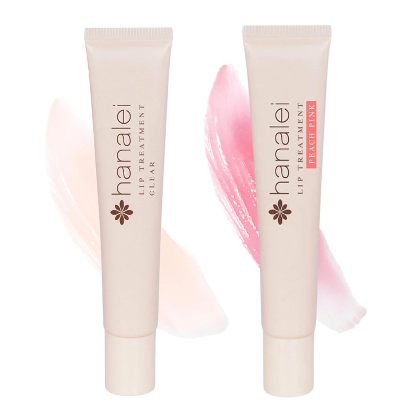 Hanalei Lip Treatment Bundle Clear and Peach Pink Made with Kukui Oil Shea Butter Agave and Grapeseed Oil Soothe Dry Lips Cruelty free Paraben free