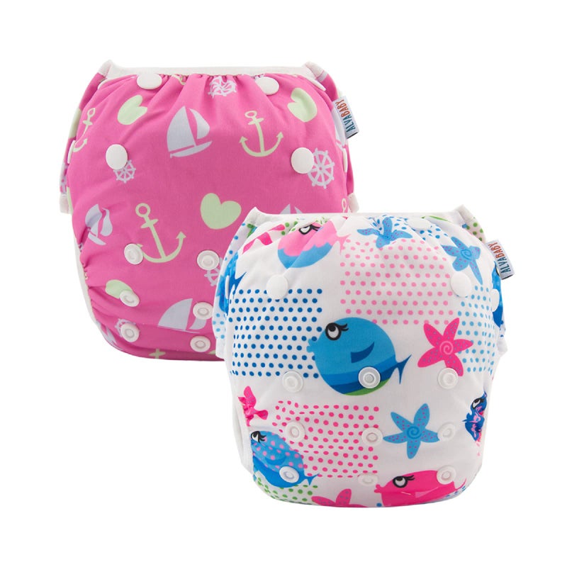 ALVABABY Swim Diapers 2pcs Baby Toddler Snap One Size Reusable Adjustable Swim Diapers for Swim Classes SW0910