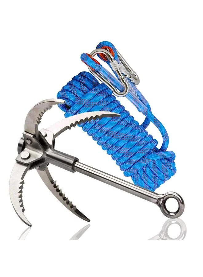 يُسلِّم حبل تسلق بطول 10 أمتار مع خطاف تثبيت، 4 مخالب قابلة للطي من الفولاذ المقاوم للصدأ - شديد التحمل - معدات تخييم خارجية، مشي، تسلق، تسلق جبال، أزرق. - Image 1