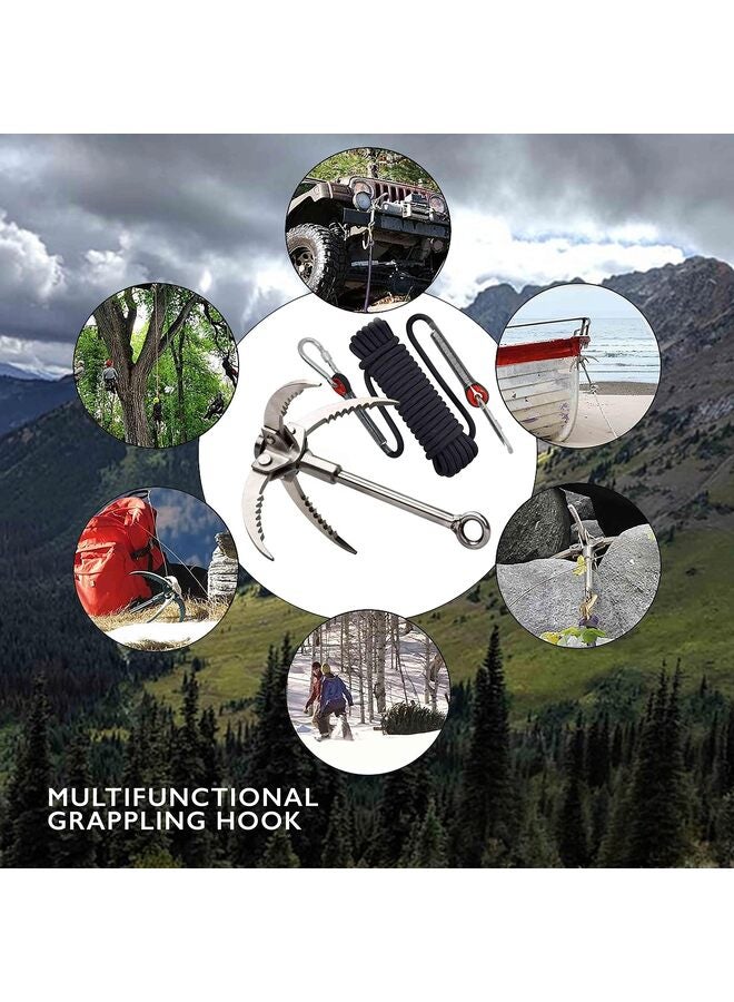 يُسلِّم حبل تسلق بطول 10 أمتار مع خطاف تثبيت، 4 مخالب قابلة للطي من الفولاذ المقاوم للصدأ - شديد التحمل - معدات تخييم خارجية، مشي، تسلق، تسلق جبال، أزرق. - Image 5