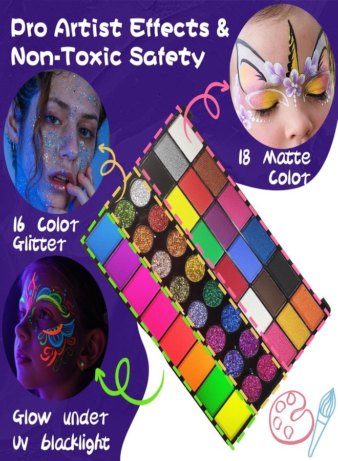 SAM SUGAR Face Painting for Kids 42 Colors Non-Toxic Vibrant Colors Professional kids face painting with 16 Crayons 56 Sticky Stencils 12 Paint Brushes for Halloween Parties - Image 5