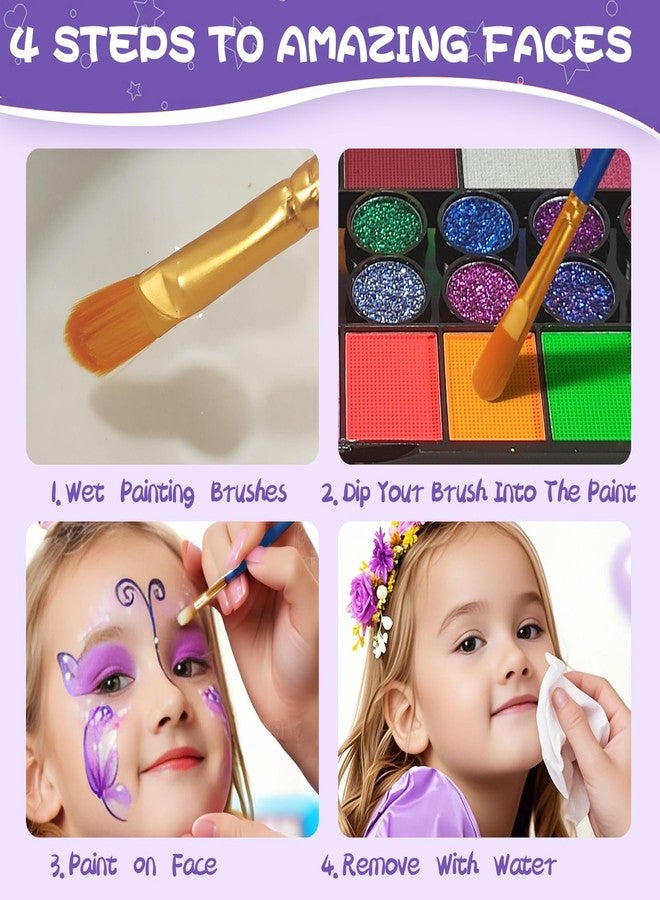 SAM SUGAR Face Painting for Kids 42 Colors Non-Toxic Vibrant Colors Professional kids face painting with 16 Crayons 56 Sticky Stencils 12 Paint Brushes for Halloween Parties - Image 3