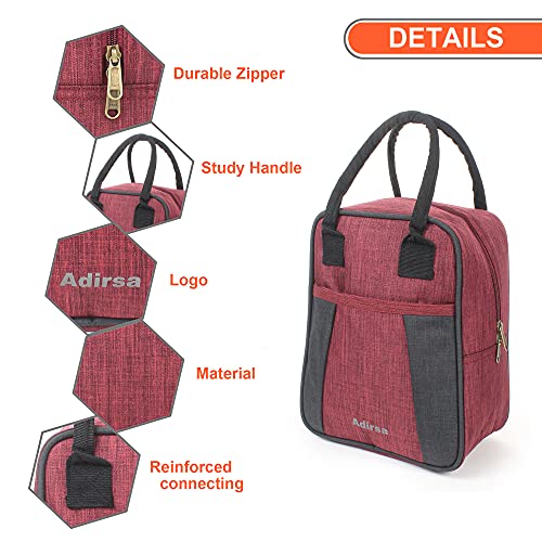ADIRSA LB3016 Canvas Insulated Lunch Bag, Maroon, Black - Image 3