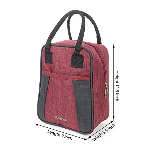 ADIRSA LB3016 Canvas Insulated Lunch Bag, Maroon, Black - Image 2