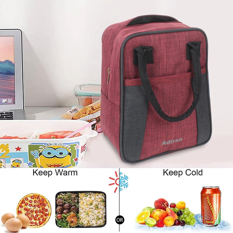 ADIRSA LB3016 Canvas Insulated Lunch Bag, Maroon, Black - Image 4