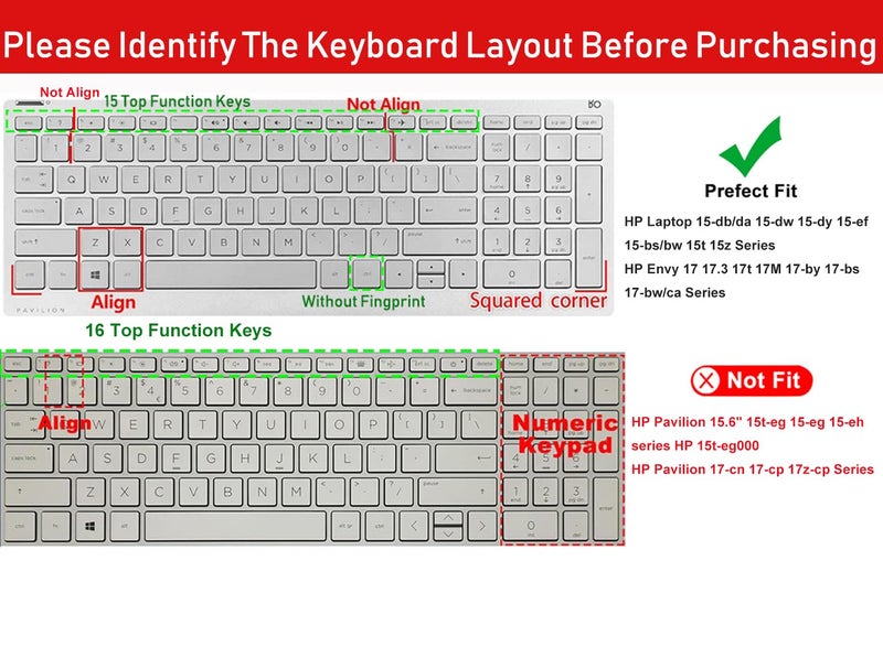 imComor Keyboard Cover Skin for HP Laptop 15-db 15-dw 15-dy 15-da 15-bs/bw 15-ef 15t 15z 15.6" 15-db0011dx 15-dy1043dx/dy1051wm 15-dw0037wm/dw1083wm 15-ef1001ds/1023dx,HP 17-by/bs/ca 17.3 Keyboard Protector - Image 2