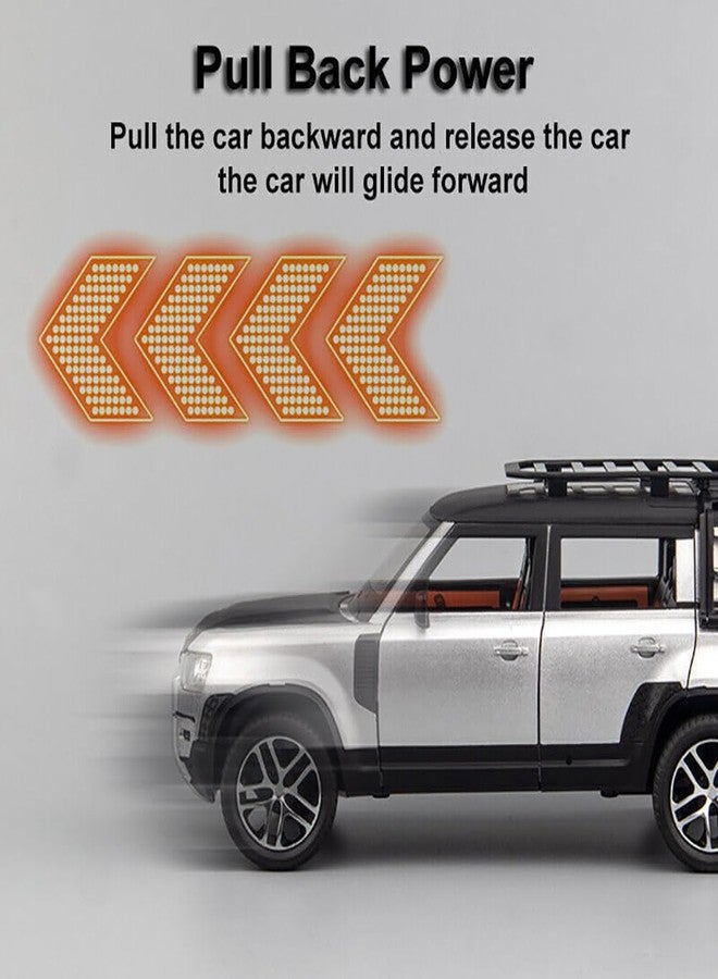 VARIYA ENTERPRISE® 1/24 Big Land Rover Defender Toy Car Metal Pull Back Diecast Car with Openable Door and Sound Light, Gifts Toys for Kids【 Silver 】 - Image 3