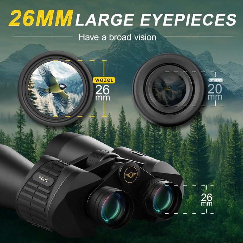 WOZEL 20x70 Binoculars for Adults High Powered - WOZEL HD Bird Binoculars with Clear Low Light Vision - Powerful Binocular for Bird Watching Hunting Travel Outdoor Hiking - Christmas Birthday Gifts for Men - Image 4