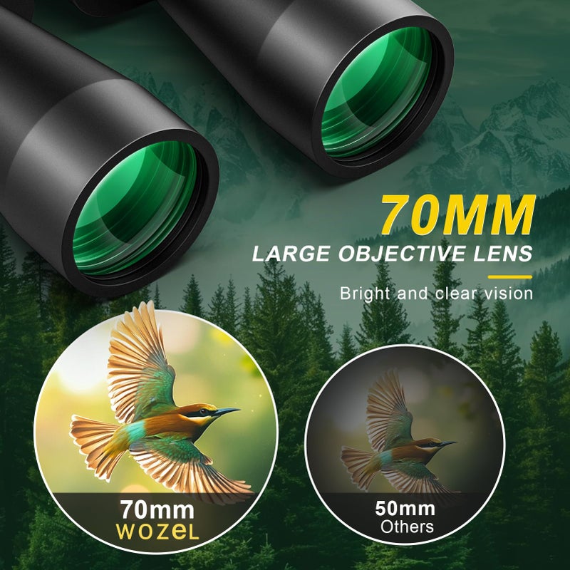 WOZEL 20x70 Binoculars for Adults High Powered - WOZEL HD Bird Binoculars with Clear Low Light Vision - Powerful Binocular for Bird Watching Hunting Travel Outdoor Hiking - Christmas Birthday Gifts for Men - Image 5