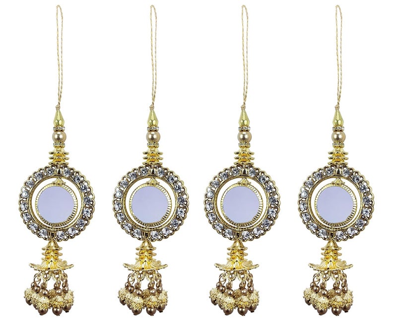Raadhe creation Fancy Golden Hand Made Work Plastic and Fabric Ethnic Lehenga Hanging Tassel Latkan 20 cm 4 PC