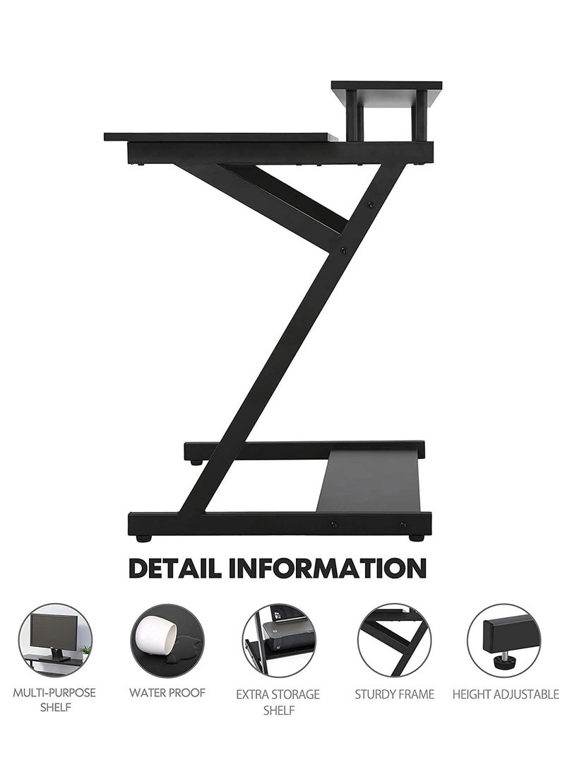 Flash Hawk Computer Gaming Desk, 3 Tier Compact Study Table, with Monitor Stand Riser, Keyboard Tray and CPU Holder for Home Office, Simple Modern Gaming Desk, Black  - Image 3