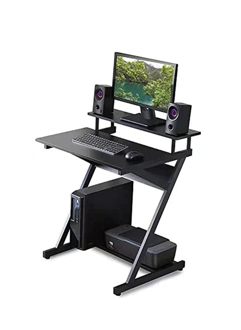 Computer Gaming Desk, 3 Tier Compact Study Table, with Monitor Stand Riser, Keyboard Tray and CPU Holder for Home Office, Simple Modern Gaming Desk, Black