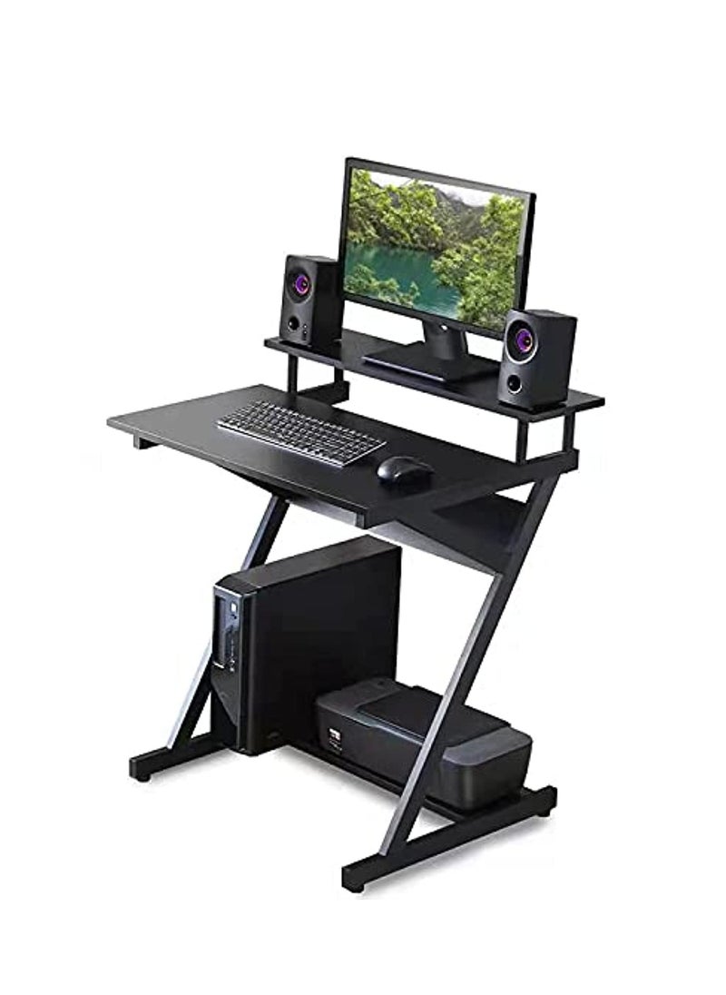Flash Hawk Computer Gaming Desk, 3 Tier Compact Study Table, with Monitor Stand Riser, Keyboard Tray and CPU Holder for Home Office, Simple Modern Gaming Desk, Black  - Image 1