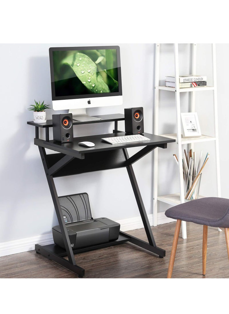 Flash Hawk Computer Gaming Desk, 3 Tier Compact Study Table, with Monitor Stand Riser, Keyboard Tray and CPU Holder for Home Office, Simple Modern Gaming Desk, Black  - Image 2