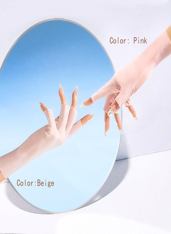 يوتوو قفازات UTOWO Cool Ice Silk بدون أصابع للنساء، قفازات صيفية واقية من الشمس، مانعة للانزلاق، تحمي من الأشعة فوق البنفسجية، خفيفة الوزن، مناسبة للقيادة، للبنات (وردي + عاجي، مقاس واحد، مناسبة لليدين اليمنى واليسرى) - Image 5