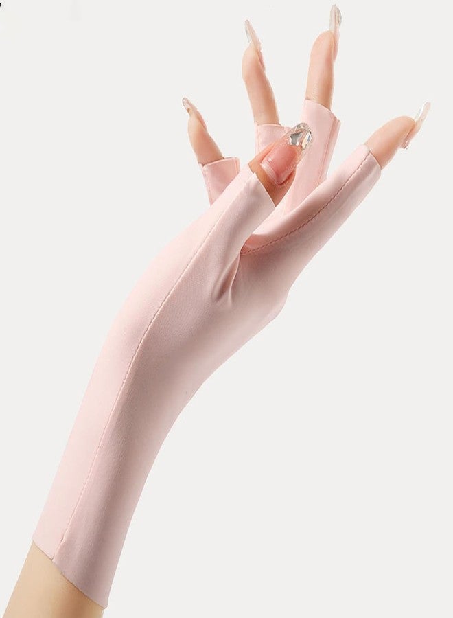 يوتوو قفازات UTOWO Cool Ice Silk بدون أصابع للنساء، قفازات صيفية واقية من الشمس، مانعة للانزلاق، تحمي من الأشعة فوق البنفسجية، خفيفة الوزن، مناسبة للقيادة، للبنات (وردي + عاجي، مقاس واحد، مناسبة لليدين اليمنى واليسرى) - Image 3