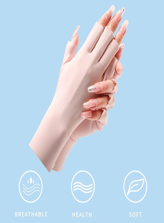 يوتوو قفازات UTOWO Cool Ice Silk بدون أصابع للنساء، قفازات صيفية واقية من الشمس، مانعة للانزلاق، تحمي من الأشعة فوق البنفسجية، خفيفة الوزن، مناسبة للقيادة، للبنات (وردي + عاجي، مقاس واحد، مناسبة لليدين اليمنى واليسرى) - Image 2