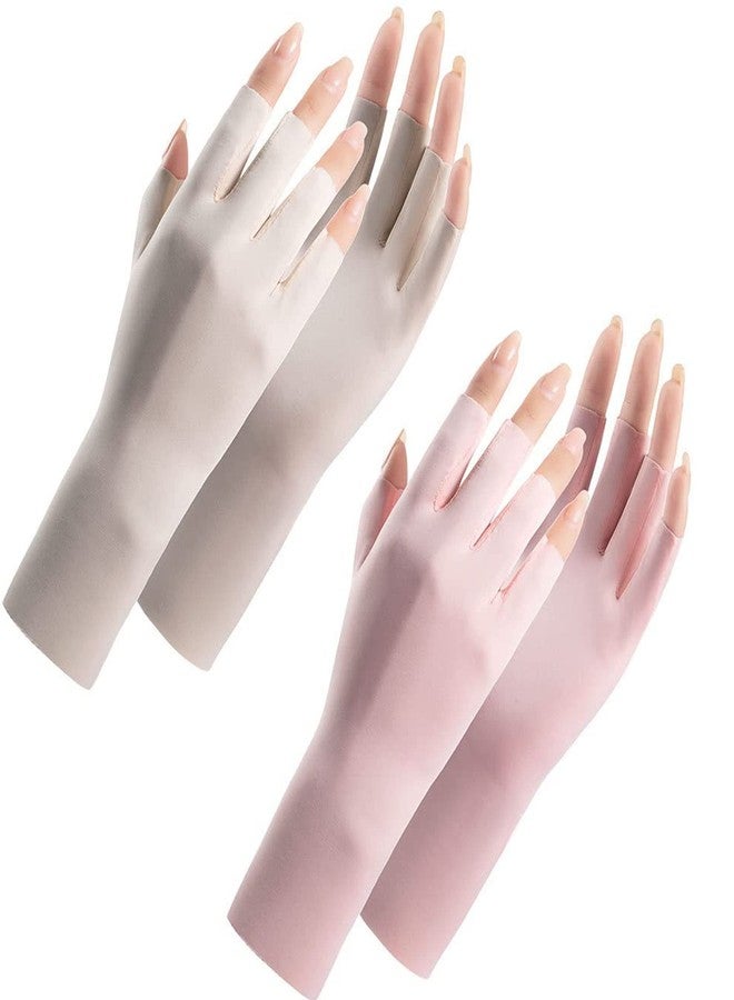 يوتوو قفازات UTOWO Cool Ice Silk بدون أصابع للنساء، قفازات صيفية واقية من الشمس، مانعة للانزلاق، تحمي من الأشعة فوق البنفسجية، خفيفة الوزن، مناسبة للقيادة، للبنات (وردي + عاجي، مقاس واحد، مناسبة لليدين اليمنى واليسرى) - Image 1