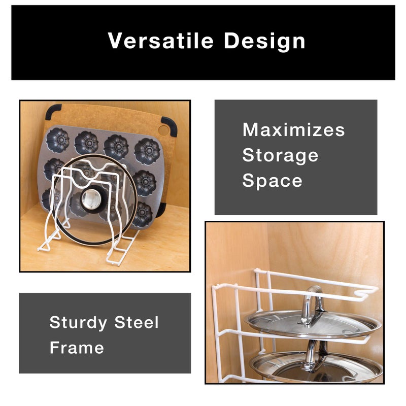Smart Design Bakeware & Lid Storage Rack w/ 4 Compartment Dividers - Steel Metal Frame - Rust Resistant Finish - Cooking & Baking Organization - Kitchen (10 x 8 Inch) [White] - Image 4