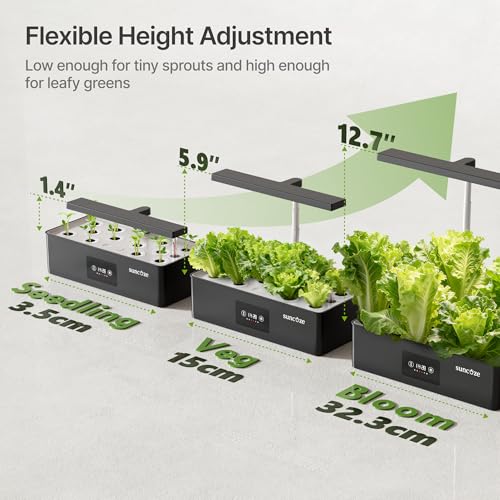 SUNCOZE Hydroponics Growing System Kit with 24W Dimmable Grow Light, 12 Pods Indoor Herb Garden with Timer & Local Time Setting, Adjustable Height, Smart Countertop Garden for Home & Kitchen, Black - Image 4