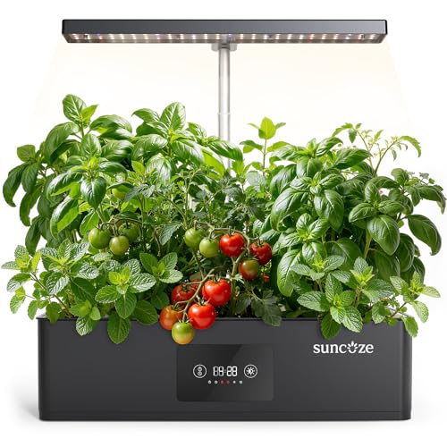 SUNCOZE Hydroponics Growing System Kit with 24W Dimmable Grow Light, 12 Pods Indoor Herb Garden with Timer & Local Time Setting, Adjustable Height, Smart Countertop Garden for Home & Kitchen, Black - Image 1