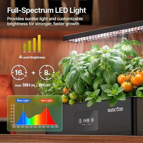SUNCOZE Hydroponics Growing System Kit with 24W Dimmable Grow Light, 12 Pods Indoor Herb Garden with Timer & Local Time Setting, Adjustable Height, Smart Countertop Garden for Home & Kitchen, Black - Image 5