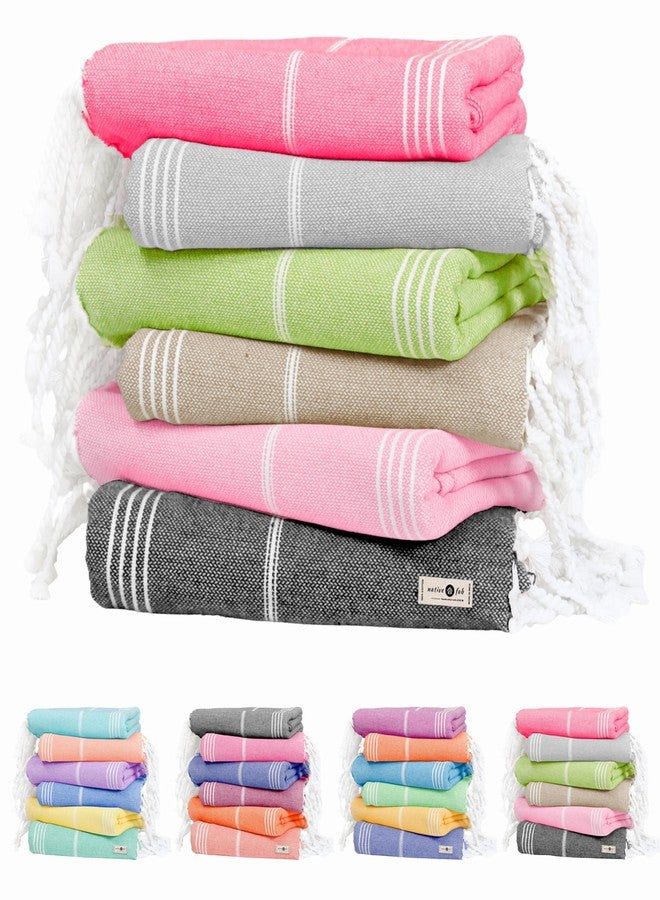 Native Fab Oversized 6 Pack Turkish Towels, 100% Cotton, 40"x71", Thin, Lightweight, Fast Dry, Sand Free, Soft, Compact for Travel, Ideal for Beach, Bath, Pool, Gym, Spa, Summer - Assorted 6 Colors - Image 1