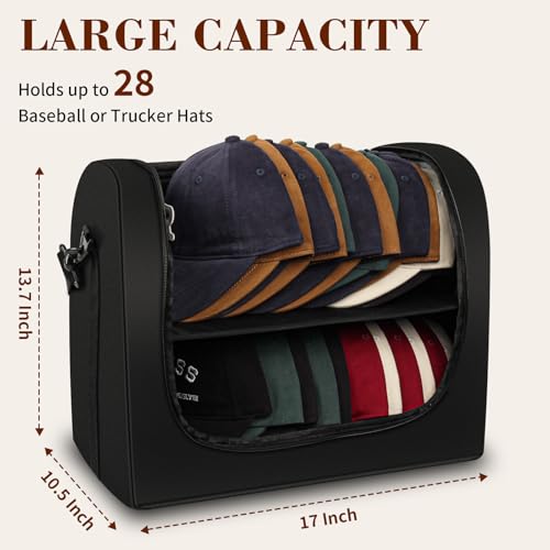 Samplife Baseball Cap Organizer Carrier, Hat Bag for Travel and Moving, Cap Traveling Case for Men, Portable Hat Storage box holder for 28 Caps Perfect for Home & On-the-Go (Black) - Image 3