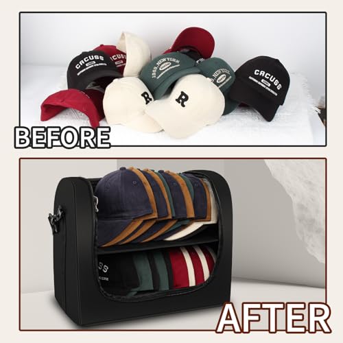 Samplife Baseball Cap Organizer Carrier, Hat Bag for Travel and Moving, Cap Traveling Case for Men, Portable Hat Storage box holder for 28 Caps Perfect for Home & On-the-Go (Black) - Image 5