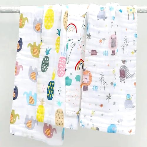 ZAPLES Muslin Cloth Printed Baby Bath Towel Organic Cotton Super Soft Bathing Towels for Newborn Highly Absorbent for Infants, New Born Babies and Toddlers Boys and Girls White Size 50 x 100 cm (1) - Image 1