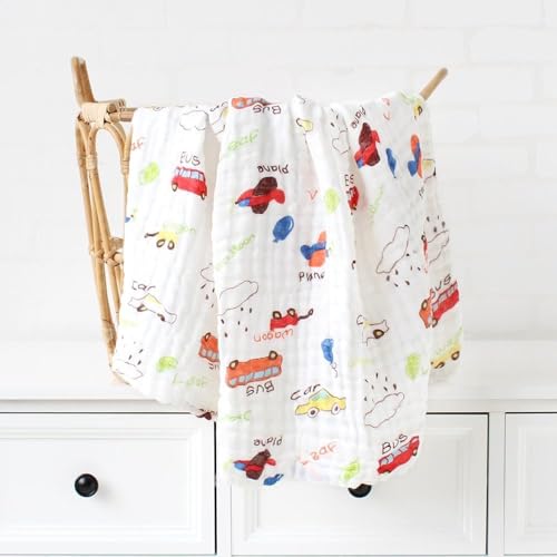 ZAPLES Muslin Cloth Printed Baby Bath Towel Organic Cotton Super Soft Bathing Towels for Newborn Highly Absorbent for Infants, New Born Babies and Toddlers Boys and Girls White Size 50 x 100 cm (1) - Image 4