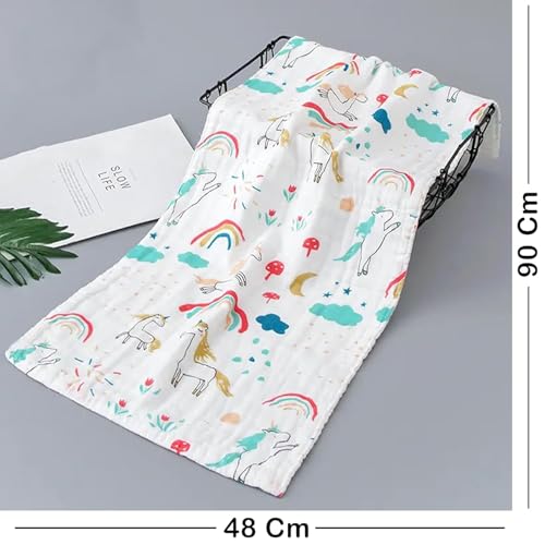 ZAPLES Muslin Cloth Printed Baby Bath Towel Organic Cotton Super Soft Bathing Towels for Newborn Highly Absorbent for Infants, New Born Babies and Toddlers Boys and Girls White Size 50 x 100 cm (1) - Image 3