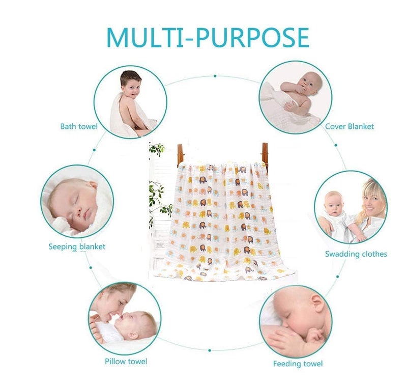 ZAPLES Muslin Cloth Printed Baby Bath Towel Organic Cotton Super Soft Bathing Towels for Newborn Highly Absorbent for Infants, New Born Babies and Toddlers Boys and Girls White Size 50 x 100 cm (1) - Image 5