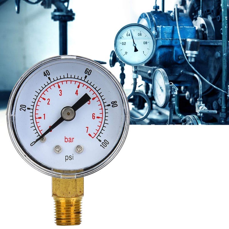 Mechanical Pressure Gauge 0 100psi 0 7bar Dual Scale Metal Casing For Air Oil Water - Image 3