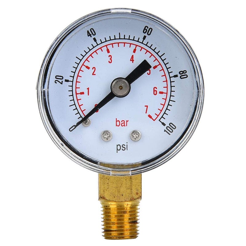 Mechanical Pressure Gauge 0 100psi 0 7bar Dual Scale Metal Casing For Air Oil Water - Image 1