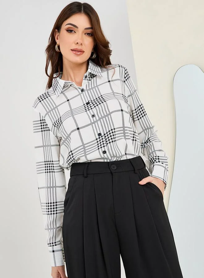 Styli Plaid Regular Fit Shirt & Solid Trouser Co-Ords