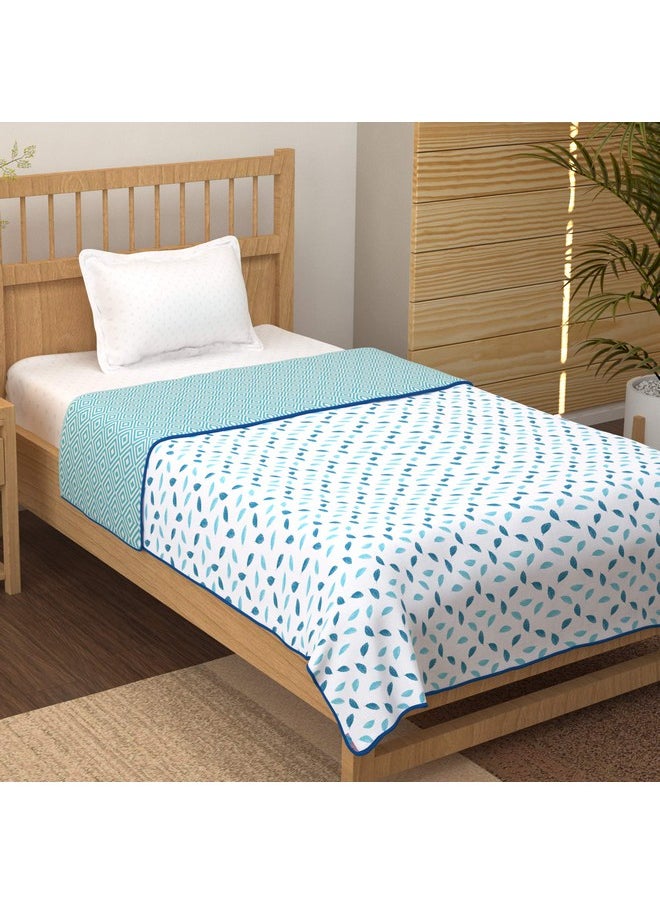 Story@Home Story@Home Comforter Single Bed | 100% Cotton Blanket Single Bed | 150GSM | 144X 220m | AC Comforter Single Bed | White & Blue Blanket | Leaf Pattern | Quilt | Duvet | Dohar | Perfect Festive Gifting  - Image 3