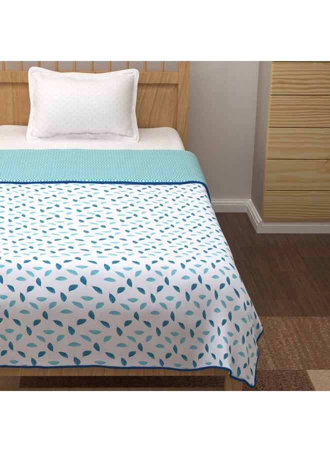Story@Home Story@Home Comforter Single Bed | 100% Cotton Blanket Single Bed | 150GSM | 144X 220m | AC Comforter Single Bed | White & Blue Blanket | Leaf Pattern | Quilt | Duvet | Dohar | Perfect Festive Gifting  - Image 5