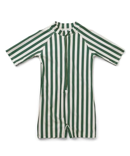 LDIOIF Toddler Boys One Piece Bathing Suit Zipper Short Sleeve Rash Guard Quick Dry Green Stripe Swimsuit 18-24 Month UPF 50+ - Image 1