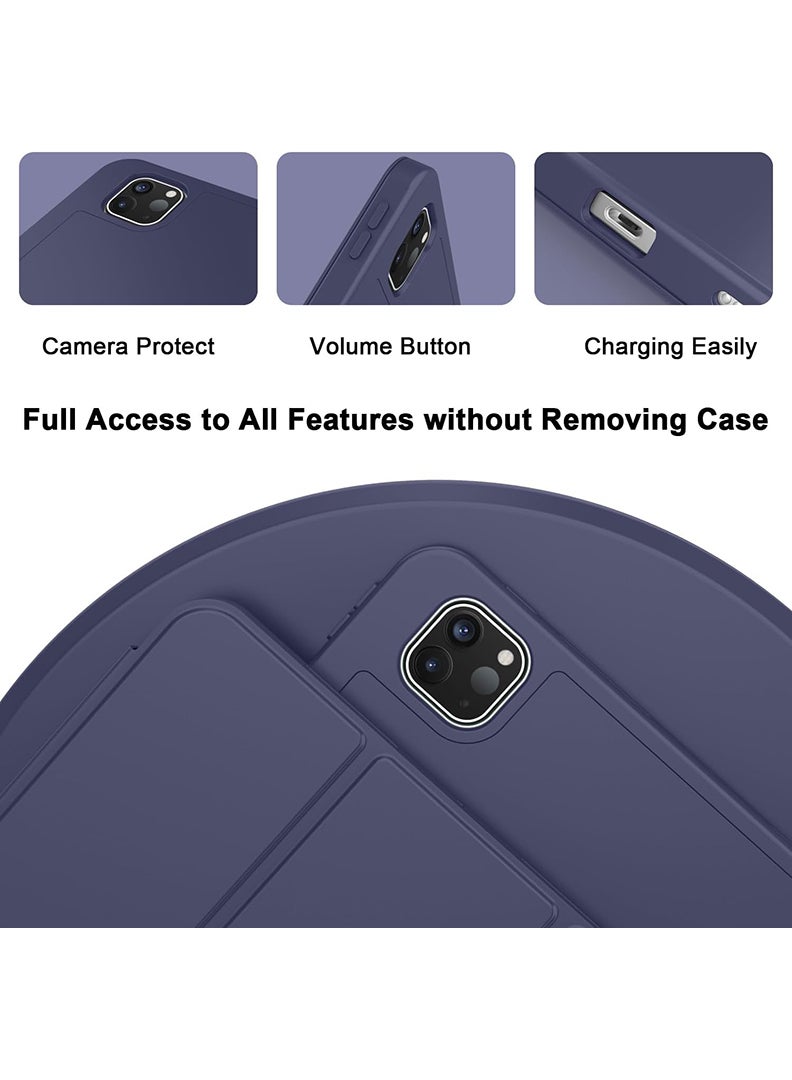 Theodor غلاف متوافق جديد مع آيباد برو 11 بوصة (M4، الجيل الخامس 2024) مع حامل قلم، غلاف ذكي مع حامل ثلاثي واقٍ وظهر TPU ناعم، استيقاظ/نوم تلقائي، دعم قلم برو الأزرق البحرية - Image 3