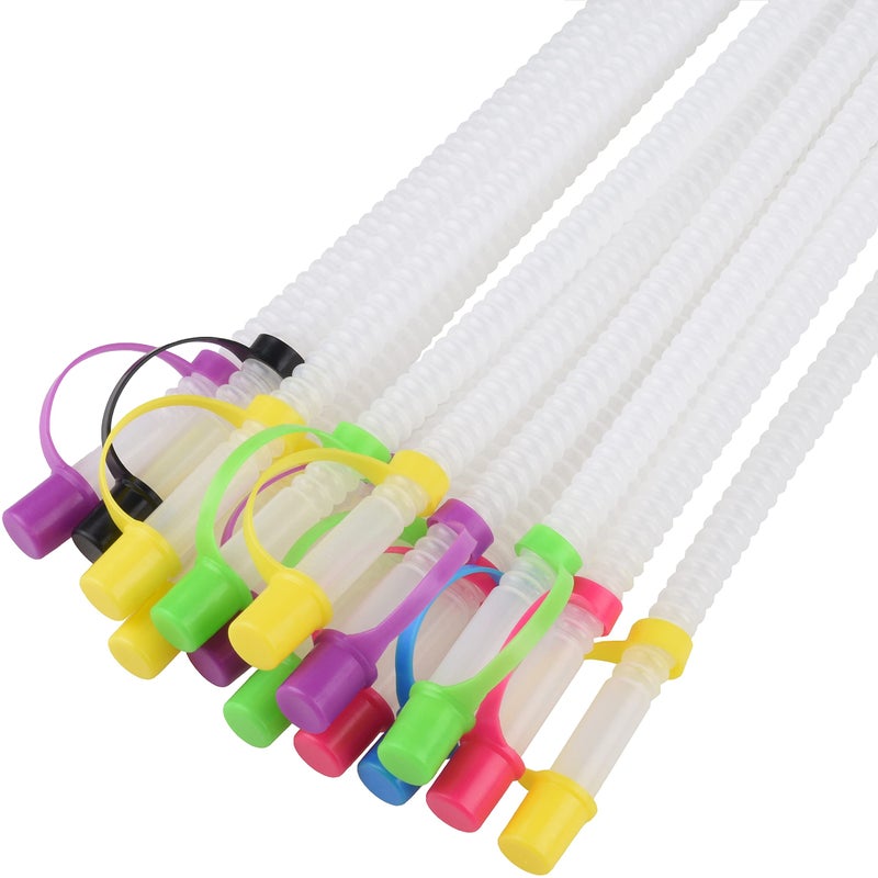 Diximus Bendable Straws with Straw Covers Cap  11 inch Long Flexible Straws  Bendy Drinking Straws Reusable with Covers Cap Assorted Colors  14 Pack 